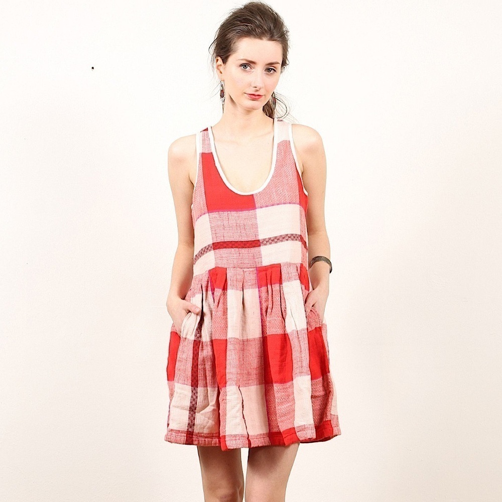 Ace & Jig Boardwalk Dress Doublecloth Cotton Rouge‎ Red Plaid Large